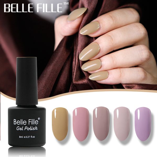 

belle fille 8ml gel nail polish soak off nude pink color uv gel polish lacquer nail art vernis semi permanant, Red;pink