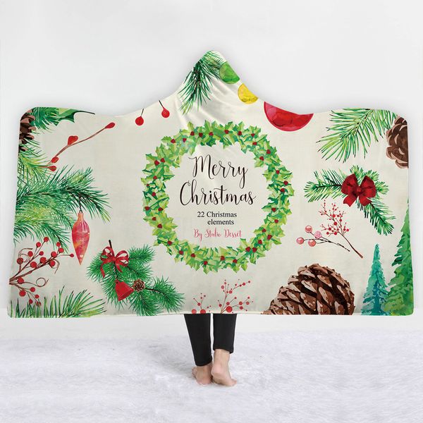 

cilected christmas gift hooded blanket 100% polyester sherpa wool thick double-layer wearable blanket home shawl to keep warm
