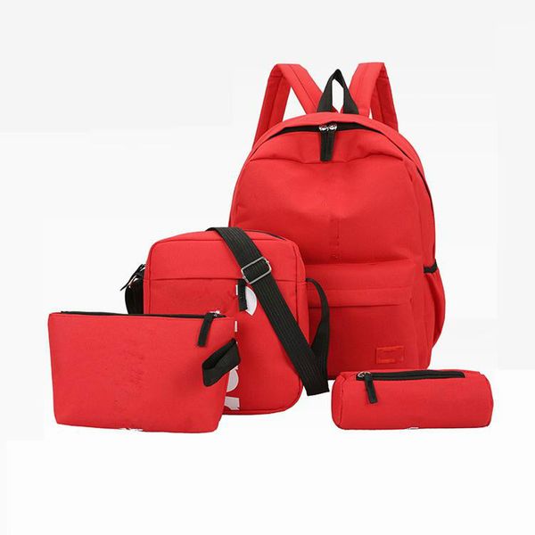 

brand four-pieces letter backpack casual breathable canvas universal multi-purpose leisure red black backpacks student shcool bags