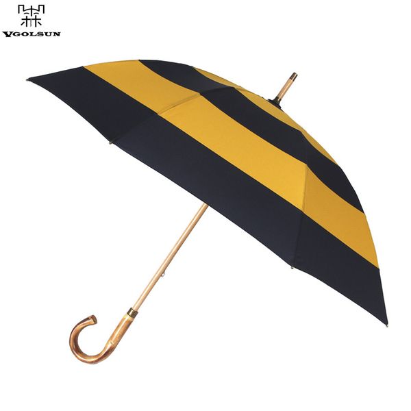 

original british style man long umbrella nature handmade rattan wooden handle alternate navy blue with yellow vintage umbrella