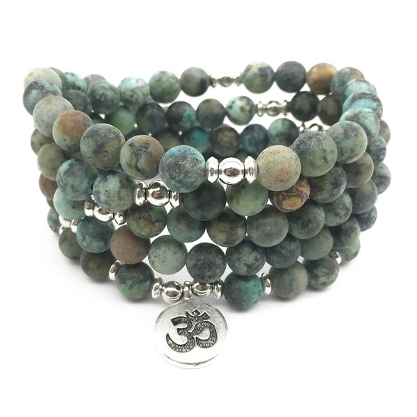 SN1377 Im Angebot: Armbänder für Damen, Vintage-Design, 108 Mala-Balance-Armband, mattes Türkis, Ohm, 4 Wickelarmband, kostenloser Versand