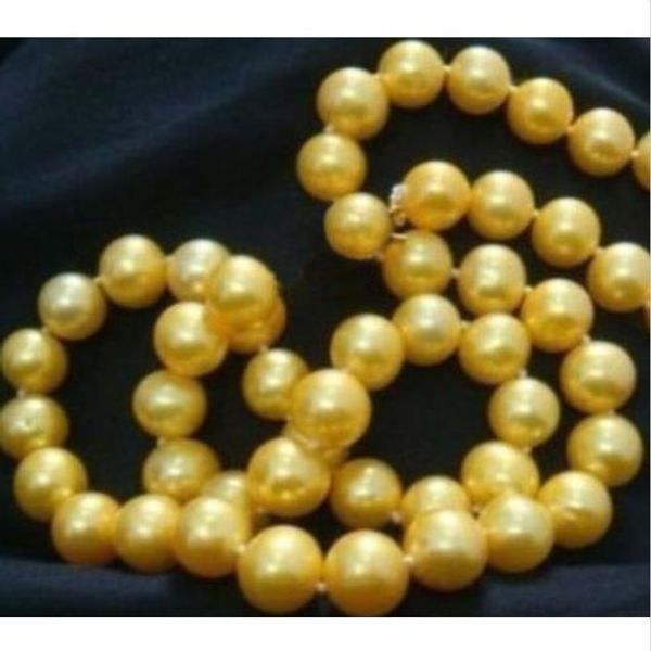 

charming natural 9-10mm south sea gold pearl necklace 18" 14k yellow golden, Silver