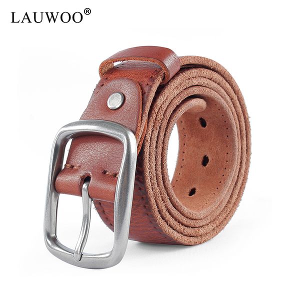 

lauwoo 2017 new men's genuine leather belt men casual pin buckle real cowskin soft belt men's trousers cowhide straps, Black;brown