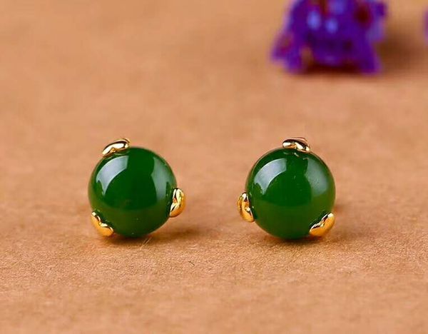 

hetian biyu silver inlay new bead earrings j43#, Golden;silver