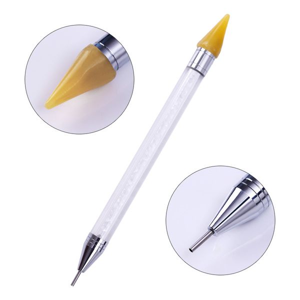 

dual-ended nail tool dotting pen crystal studs beads picker rhinestone wax handle for nail art tool 2 ways manicure kit, Silver