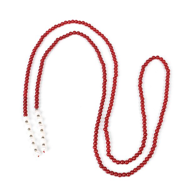 

with a white pendant 2 rows characteristic imitation of red coral necklace, Black