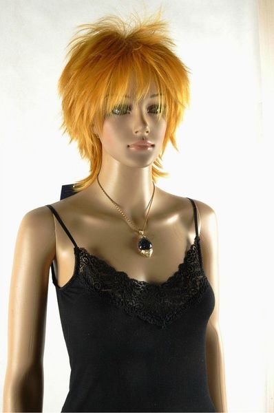 

golden yellow synthetic wig, Black