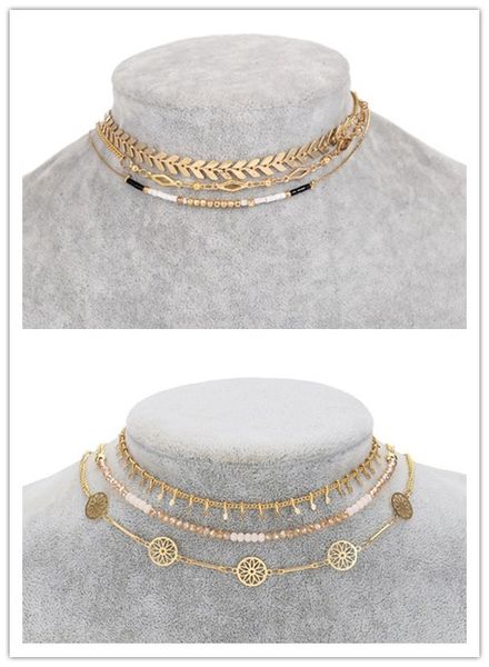 

bohemia multilayer beaded choker necklace sets for women hollow necklace & pendants collier party collares jewelry 2 designs bz, Golden;silver