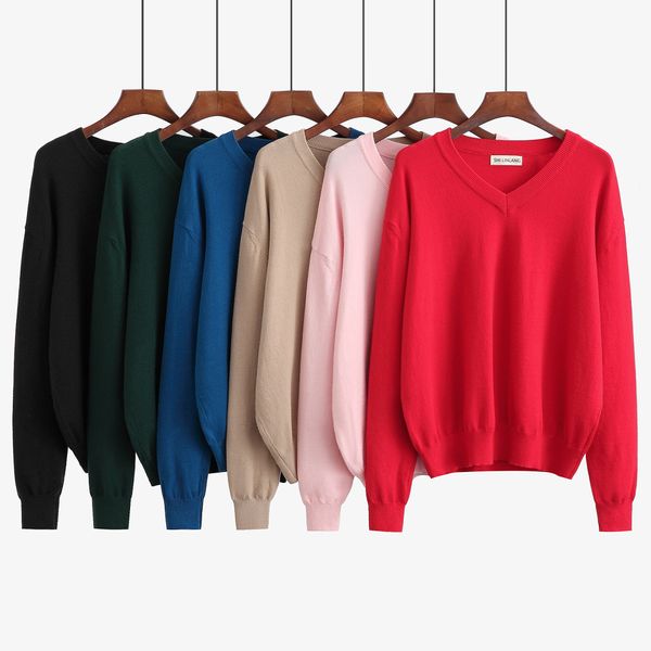 

2018autumn winter new women's sweater loose long sleeve v-neck sweater knitwear plus size fashion pullover knit sweater -xl, White;black