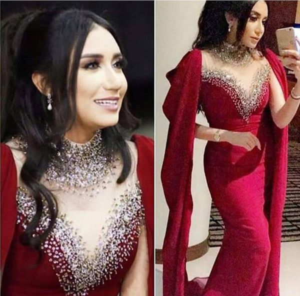

2018 saudi mermaid prom dresses vestidos with high neck draped sashes over shoulder floor length sweep train evening gowns, Black