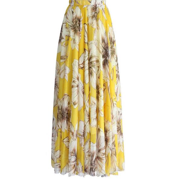 Fashion Ladies Summer Nuova Gonna per feste in spiaggia casual Stampa floreale Chiffon Long Maxi Skirt Boho