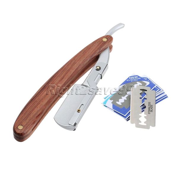 

1set men straight barber edge steel razor folding shaving knife hair removal tool with 10pcs blades rosewood handle