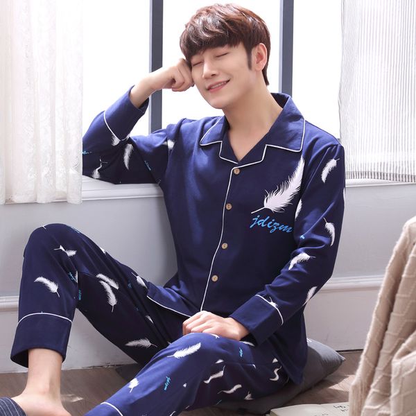 

yidanna men pajamas set cotton nighties long sleeved sleepwear casual male button plus size nightwear autumn fur print pyjama, Black;brown