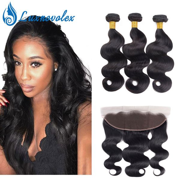 Indian Body Wave Human Hair Bundles With 13x4 Lace Frontal Closure