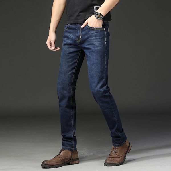 

brand men jeans pants dark wash jean casual ripped jeans for men effect stonewashed jeans denim male, Blue