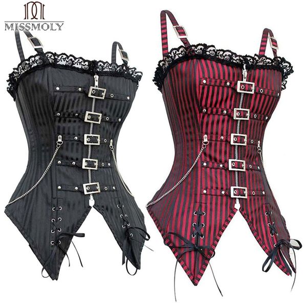 

miss moly women's swallowtail bustier zip&lace gothic overbust steampunk corset dress waist cincher trainer body shapewear, Black;white