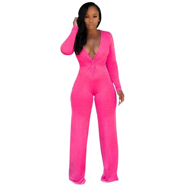 

women yellow pleated jumpsuits long sleeve bodycon long solid rompers female deep v neck party jumpsuit, Black;white