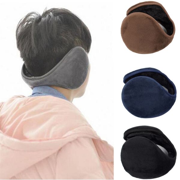 

winter earmuffs warm wool knitted ear warmer foldable faux cashmere ear muff cover bag back wear earflap for men women, Blue;gray