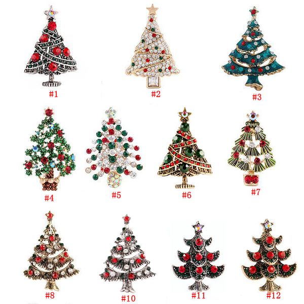 

crystal christmas tree brooches pins for women men children gift breastpin fashion rhinestone lapel pin european american style badge broach, Gray