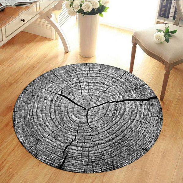 

grey 3d dry wood grain ring sectiom round large carpet for living room anti-slip chair table rug tapetes para casa sala