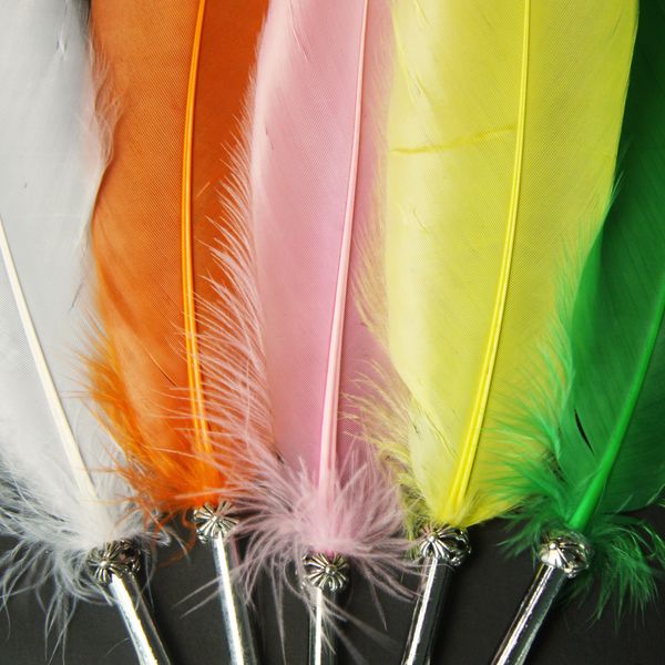 

fashion feather quill ballpoint pen 14colors ballpoint pens for wedding gift office school writing supplie