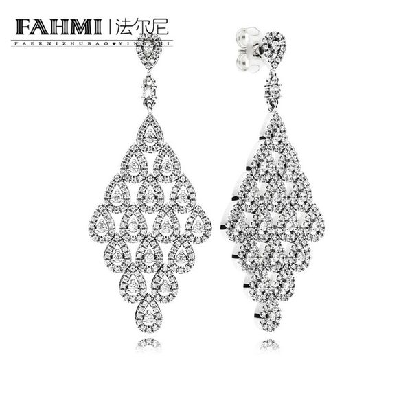 

fahmi 100% 925 sterling silver 296321cz cascading glamour limited edition earrings, clear cz fashion simple women's gifts, Golden;silver