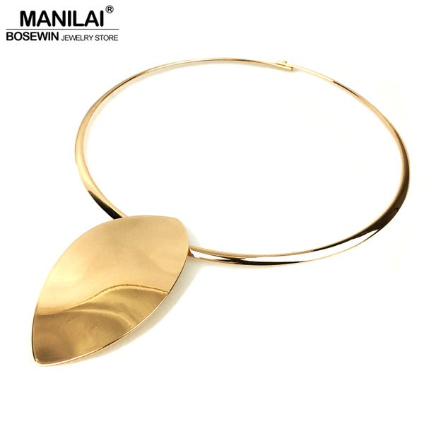 

manilai oval shiny metal statement chokers necklaces for women 2018 big collar torques geometric necklace 2018 fashion jewelry, Silver