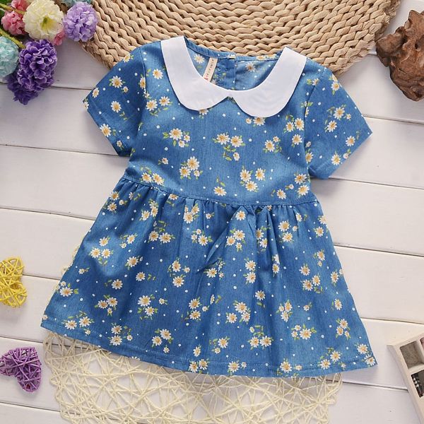 

cola summer baby denim dress casual style clothes baby girls dress turn down collar baby girl clothes, Red;yellow