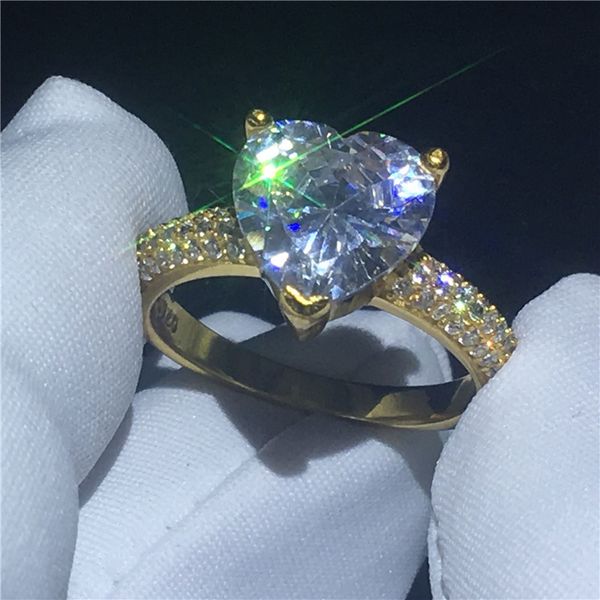 Vecalon Fashion 3 цвета кольцо в форме сердца 5A Cz желтое золото заполнено серебром 925 пробы обручальное кольцо для женщин ювелирные изделия