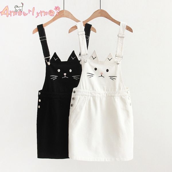 

amourlymei new summer women kawaii cute cat ear embroidery strap mini skirt japanese style mori girl lolita vestidos, Black