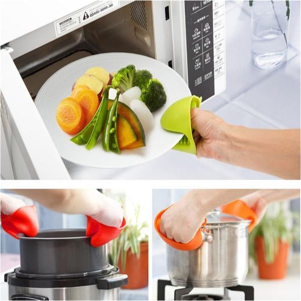 

silicone cooking gloves heat-resistant insulated finger gloves oven mitts non-slip pot holder clip kitchen gadget waterproof