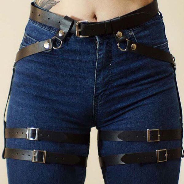 

uyee women's belt for stocking female erotic leather harness leg cage body bondage harajuku accessories garter waistband lp-068, Black;brown