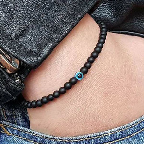 

european style original fashion men boys bangle bracelets evil eye polish stones beads bracelets, Black
