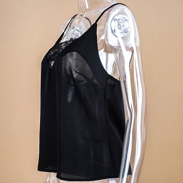 

solid black white lace thin camis women slip tank female summer strap chiffon sleeveless see through camisole