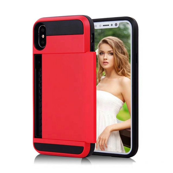 

new arrival for iphone x phone case muliti color options sliding card slot mobile case shockproof hybrid tpu+pc phone case
