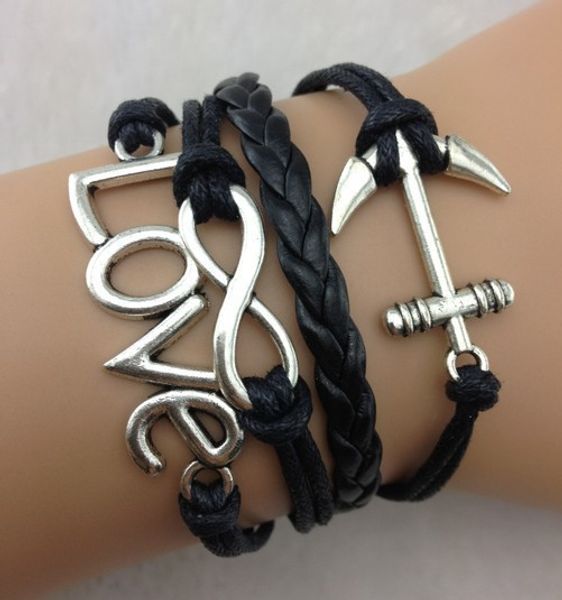 

1pcs infinity handmade bracelet.metal charm,wax cord,leather bracelet fashionable jewerlly bracelet 744, Golden;silver