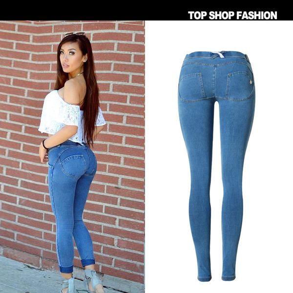

elastic packets low waist pure color long skinny zipper pants, Blue