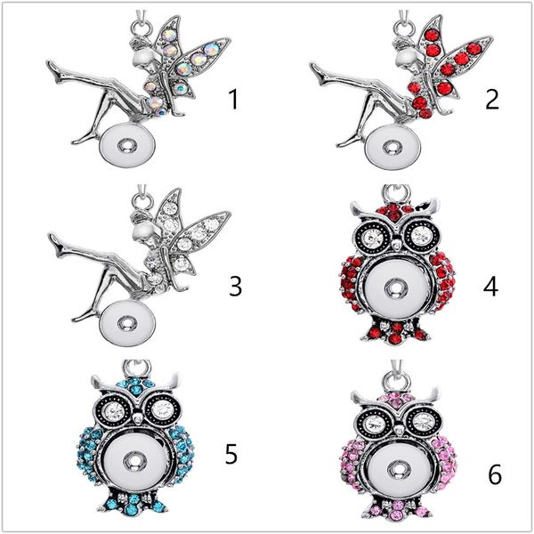 

noosa owl assorted 12mm snap buttons charms crystal heart multi pendant necklaces stainless steel chain jewelry, Silver