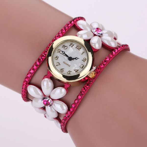 

selling watch-studded pearl flower ladies bracelet watch, Slivery;brown