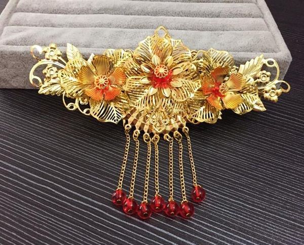 

красный коронованный дракон невесты головной убор народный стиль китайский cheongsam аксессуары, Silver