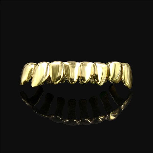 

14k real gold plated irregular dental grills 8 teeth bottom caps lower removable hip hop body jewelry, Black
