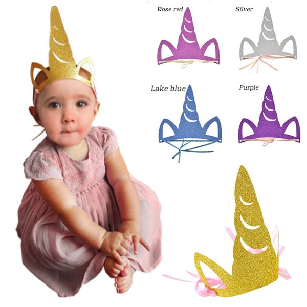 Gold Glitter Unicorn Horn Headband Happy Birthday Party Decoration