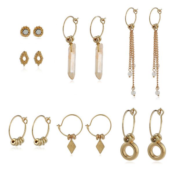 

7-piece hand-made stone crystal bead chain pendant instagram hipster must-have earrings jewelry wholesale, Silver