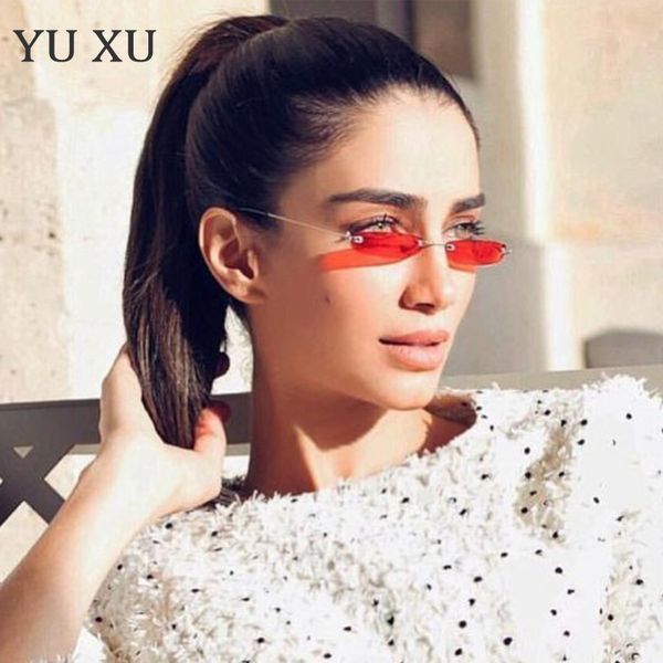 

yu xu new small frameless square sunglasses women designer sunglasses men fashion metal mirror legs sunglasses h111, White;black