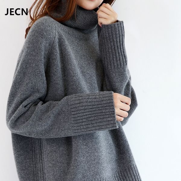 

jecn winter new fashion cashmere wool women warm solid sweaters casual full sleeve turtleneck loose pullovers computer knitted, White;black