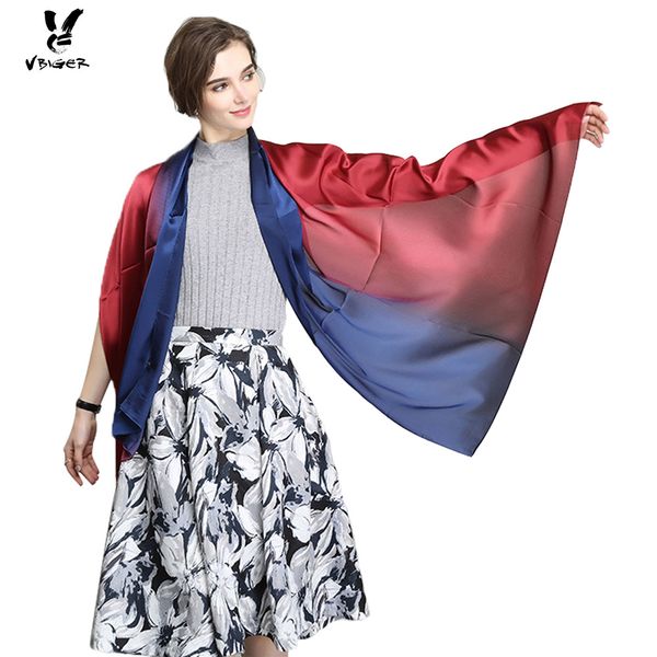 

vbiger women silk scarf beautiful gradient shawl stylish beach cover up female joint tippet long scarf, Blue;gray