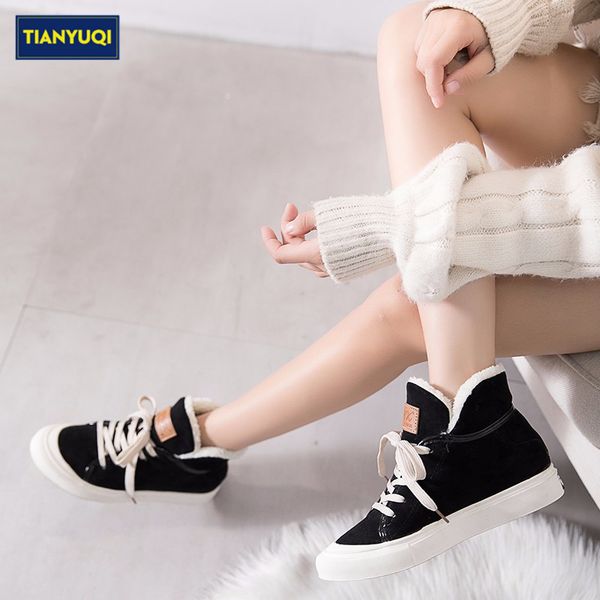 

tianyuqi solid color comfortable winter keep warm cotton shoes new woman walking shoes casual outdoor high lace up