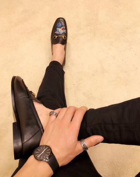 

original box] new fashion men dress loafers drive business cow leather tiger hammer slip-on shoes made in italy size 38-44, Black