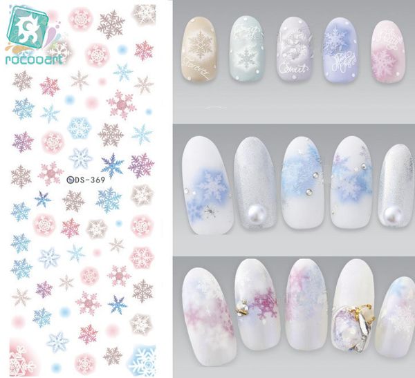 

rocooart ds369-370 water transfer nails art sticker 2018 year winter snowflake xmax harajuku nail wrap sticker manicura, Black