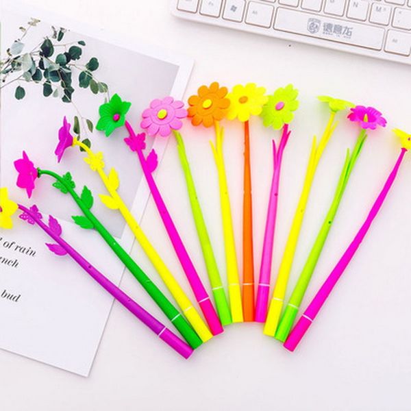 

4pcs cute plant flowers soft silicone gel pen school supplies black ink 0.38mm korean stationery wj-zxb2